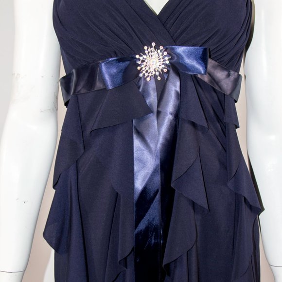 Betsey Adam Ruffle Blue Jersey Dress Coctail Party Sz 12 Medium. - Picture 8 of 10